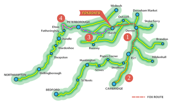 map illustration with 4 boat holiday routes