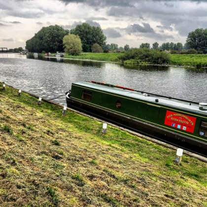 fox narrowboat moored at denver sluice fens