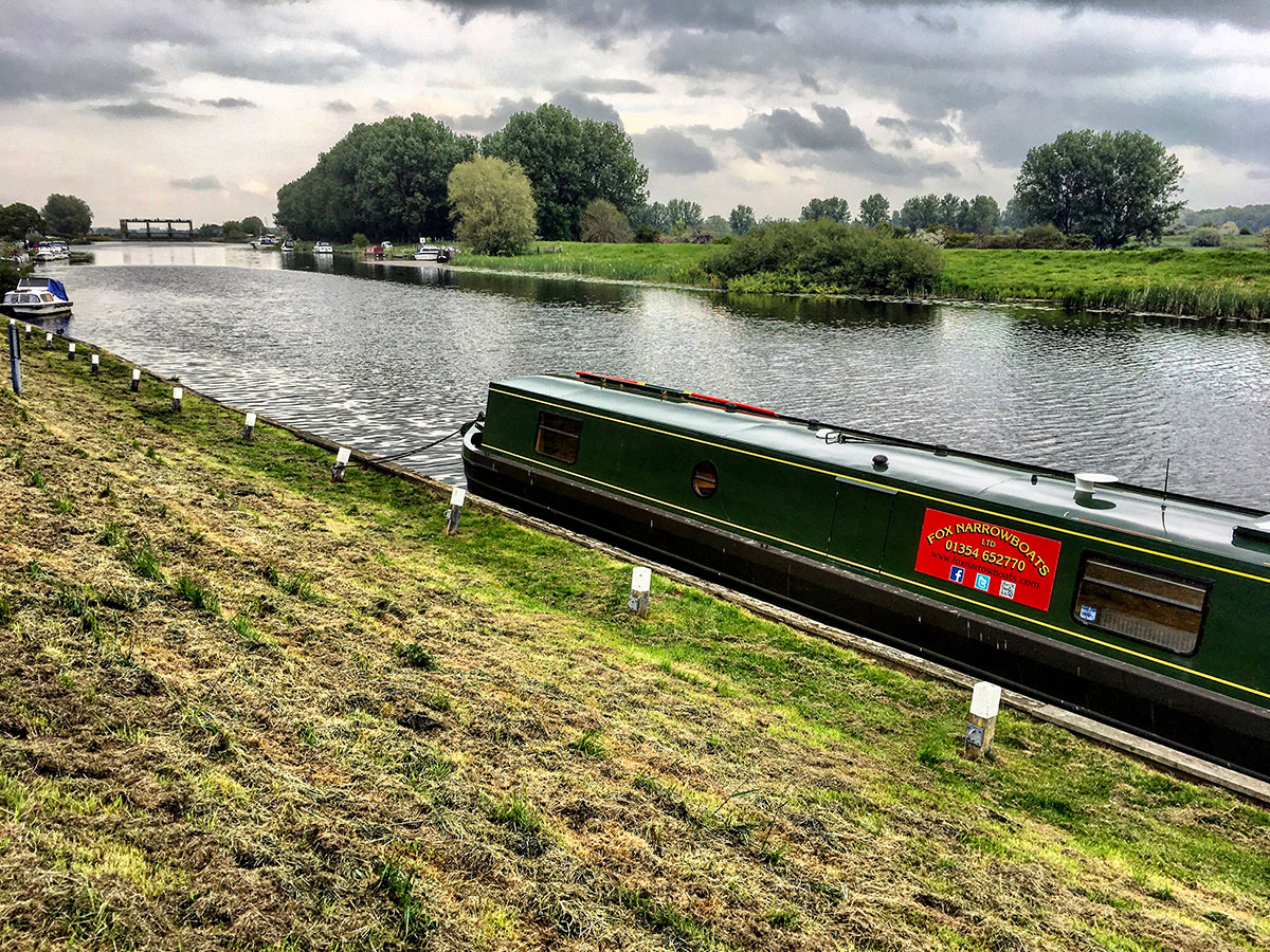 fox narrowboat moored at denver sluice fens