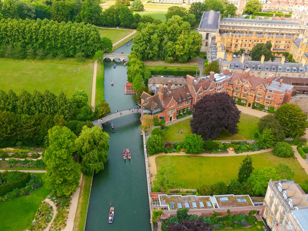 cambridge river uni aerial view stock